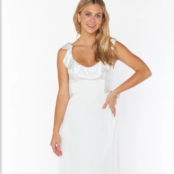 Show Me Your MuMu Alexis Midi Dress Ivory Luxe Satin White (never worn!) - Picture 1 of 3